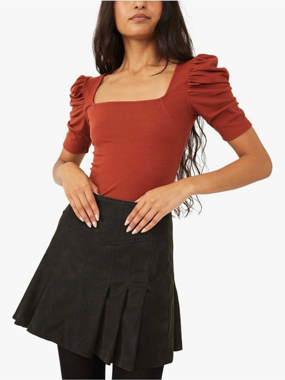 NEW Free People We the Free Night Lily Puff Sleeve Tee Sienna Sz L